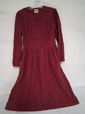 Laura Ashley Red Floral Long Sleeve Midi Dress